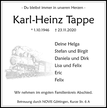 Traueranzeige von Karl-Heinz Tappe von Göttinger Tageblatt