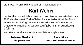 Traueranzeige von Karl Weber von Hannoversche Allgemeine Zeitung/Neue Presse