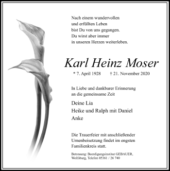 Traueranzeige von Karl Heinz Moser von Aller Zeitung