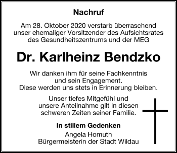 Traueranzeige von Karlheinz Bendzko von Märkischen Allgemeine Zeitung