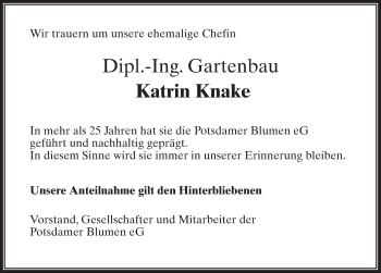 Traueranzeige von Katrin Knake von Märkischen Allgemeine Zeitung