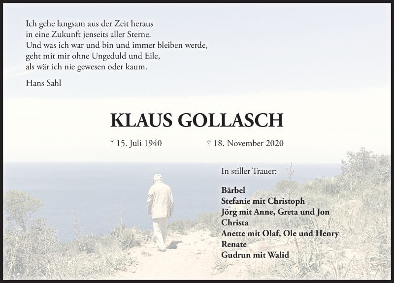  Traueranzeige für Klaus Gollasch vom 21.11.2020 aus Peiner Allgemeine Zeitung