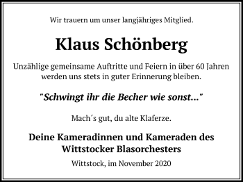 Traueranzeige von Klaus Schönberg von Märkischen Allgemeine Zeitung