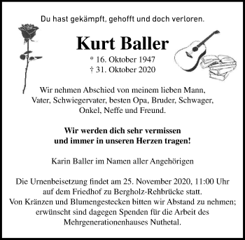 Traueranzeige von Kurt Baller von Märkischen Allgemeine Zeitung