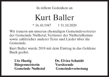 Traueranzeige von Kurt Baller von Märkischen Allgemeine Zeitung