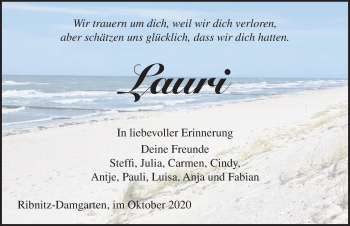 Traueranzeige von Lauri  von Ostsee-Zeitung GmbH