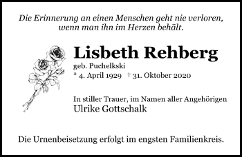 Traueranzeige von Lisbeth Rehberg von Ostsee-Zeitung GmbH