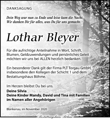 Traueranzeige von Lothar Bleyer von Torgauer Zeitung