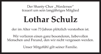 Traueranzeige von Lothar Schulz von Kieler Nachrichten