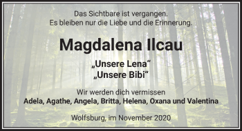 Traueranzeige von Magdalena Ilcau von Aller Zeitung