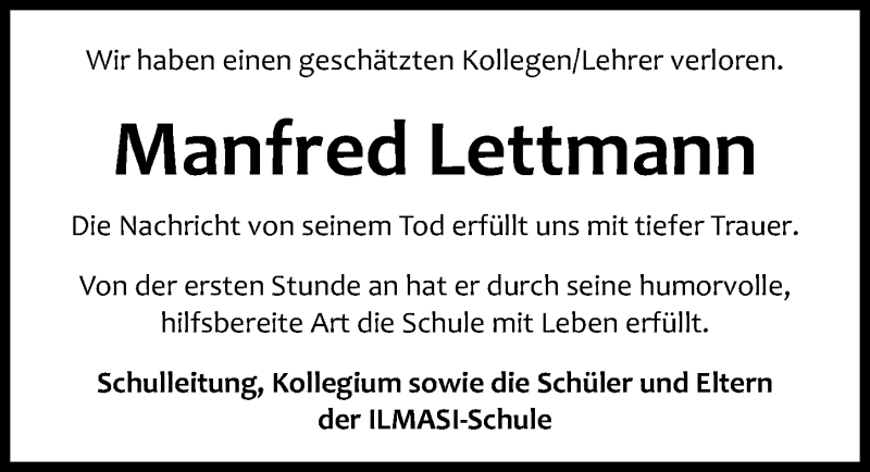  Traueranzeige für Manfred Lettmann vom 28.11.2020 aus Hannoversche Allgemeine Zeitung/Neue Presse