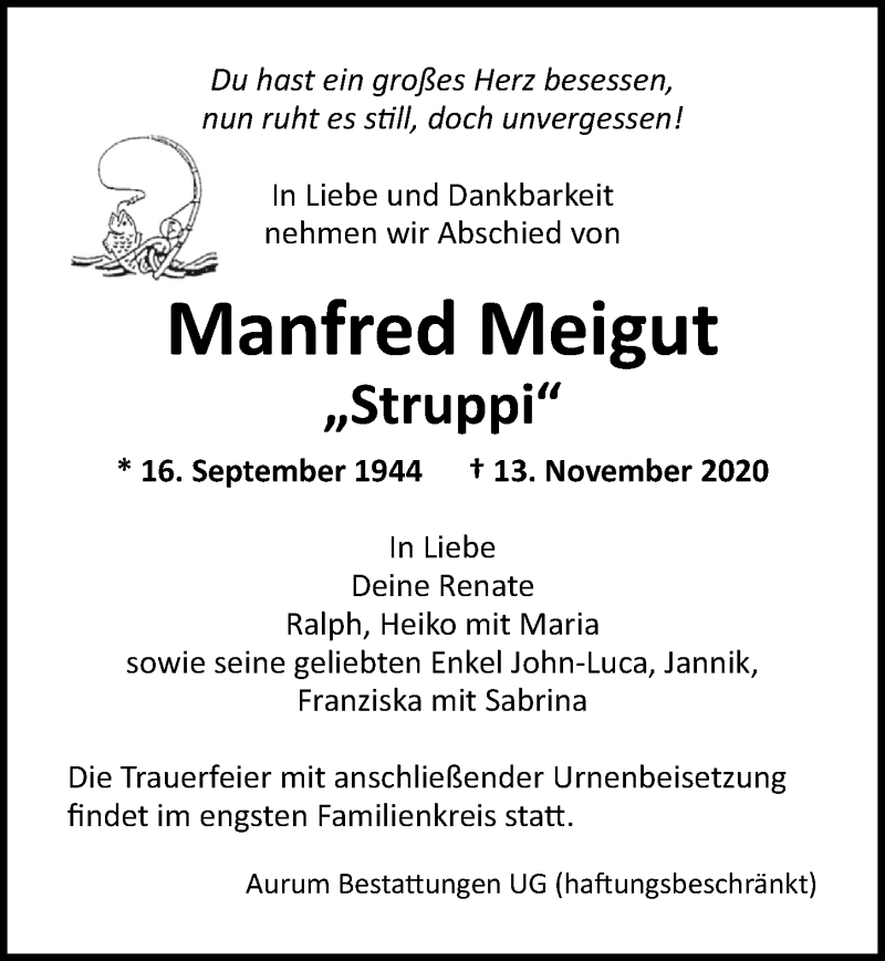  Traueranzeige für Manfred Meigut vom 21.11.2020 aus Ostsee-Zeitung GmbH