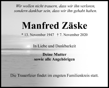 Traueranzeige von Manfred Zäske von Kieler Nachrichten