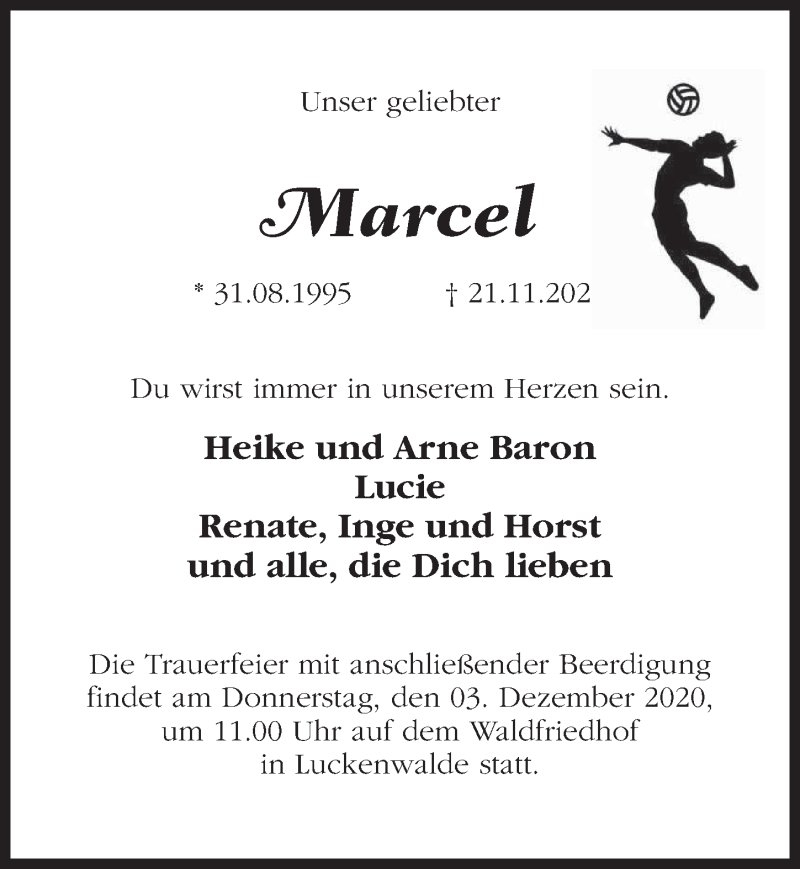  Traueranzeige für Marcel  vom 28.11.2020 aus Märkischen Allgemeine Zeitung