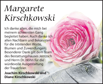 Traueranzeige von Margarete Kirschkowski von Leipziger Volkszeitung