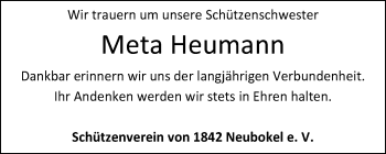 Traueranzeige von Meta Heumann von Aller Zeitung