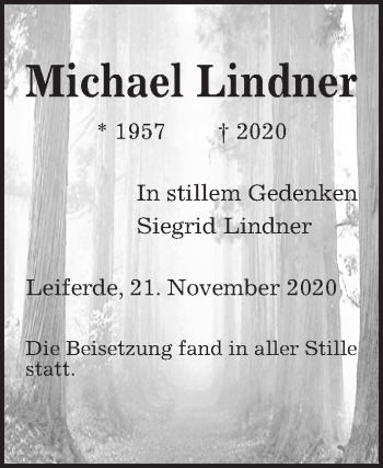 Traueranzeige von Michael Lindner von Aller Zeitung