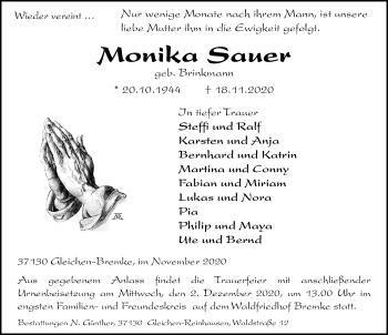 Traueranzeige von Monika Sauer von Göttinger Tageblatt