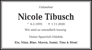 Traueranzeige von Nicole Tibusch von Kieler Nachrichten