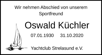 Traueranzeige von Oswald Küchler von Ostsee-Zeitung GmbH