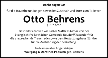 Traueranzeige von Otto Behrens von Aller Zeitung