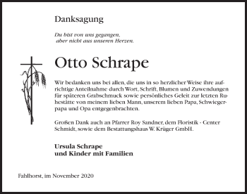 Traueranzeige von Otto Schrape von Märkischen Allgemeine Zeitung