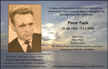 Traueranzeige von Peter Fock von Ostsee-Zeitung GmbH