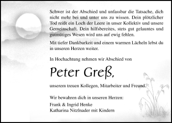 Traueranzeige von Peter Greß von Ostsee-Zeitung GmbH