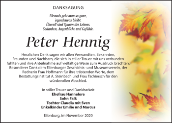 Traueranzeige von Peter Hennig von Leipziger Volkszeitung