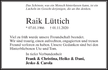 Traueranzeige von Raik Lüttich von Märkischen Allgemeine Zeitung