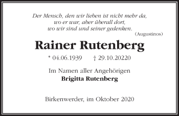 Traueranzeige von Rainer Rutenberg von Märkischen Allgemeine Zeitung