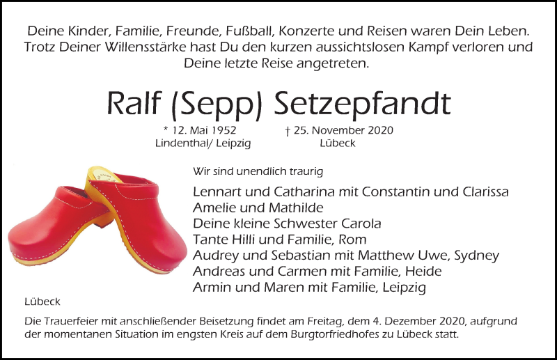  Traueranzeige für Ralf  Setzepfandt vom 29.11.2020 aus Lübecker Nachrichten