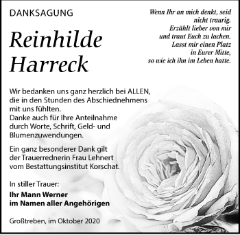 Traueranzeige von Reinhilde Harreck von Torgauer Zeitung