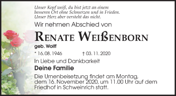 Traueranzeige von Renate Weißenborn von Märkischen Allgemeine Zeitung