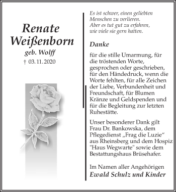 Traueranzeige von Renate Weißenborn von Märkischen Allgemeine Zeitung