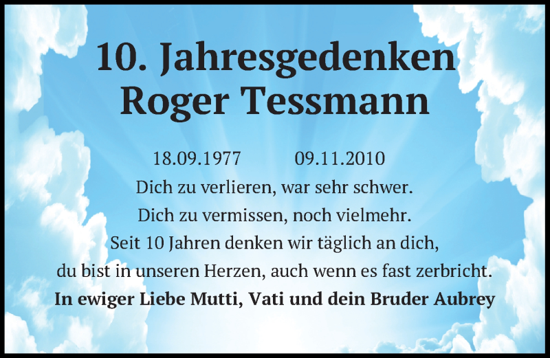  Traueranzeige für Roger Tessmann vom 14.11.2020 aus Leipziger Volkszeitung