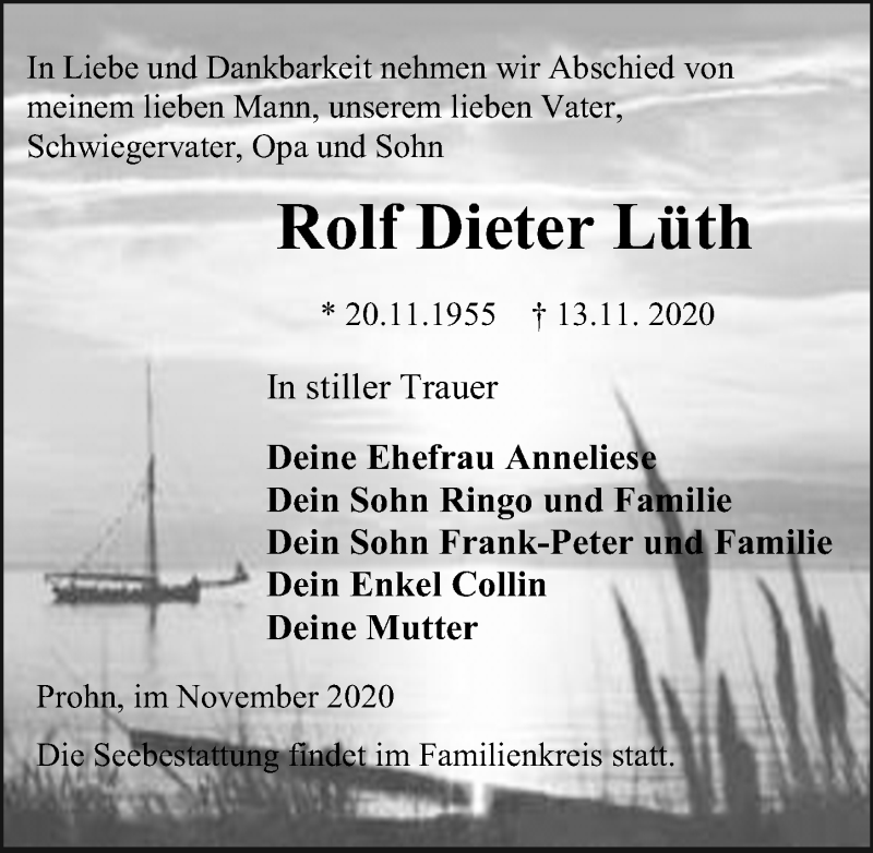  Traueranzeige für Rolf Dieter Lüth vom 21.11.2020 aus Ostsee-Zeitung GmbH