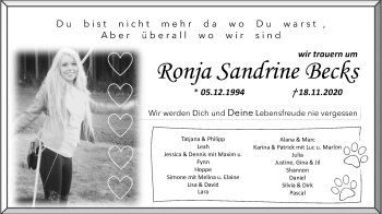 Traueranzeige von Ronja Sandrine Venus Becks von Aller Zeitung