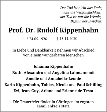 Traueranzeige von Rudolf Kippenhahn von Göttinger Tageblatt