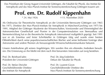 Traueranzeige von Rudolf Kippenhahn von Göttinger Tageblatt
