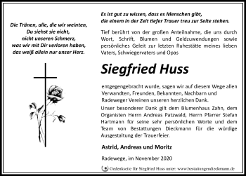 Traueranzeige von Siegfried Huss von Märkischen Allgemeine Zeitung