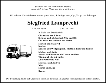 Traueranzeige von Siegfried Lamprecht von Aller Zeitung