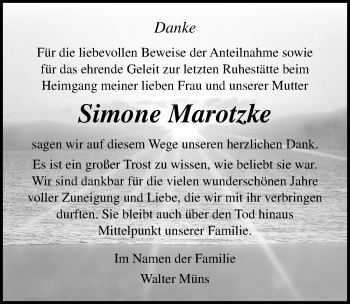 Traueranzeige von Simone Marotzke von Ostsee-Zeitung GmbH