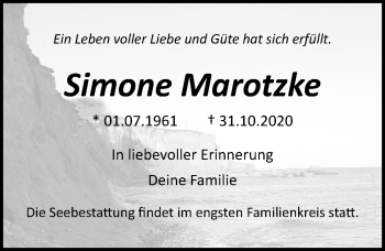 Traueranzeige von Simone Marotzke von Ostsee-Zeitung GmbH