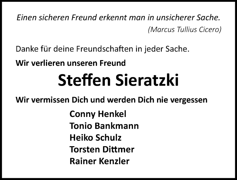  Traueranzeige für Steffen Sieratzki vom 21.11.2020 aus Ostsee-Zeitung GmbH