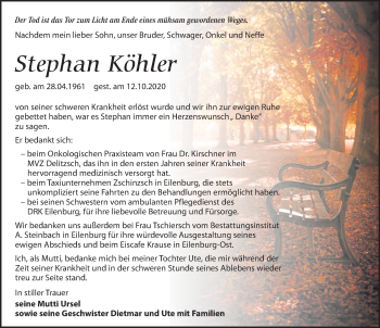 Traueranzeige von Stephan Köhler von Leipziger Volkszeitung