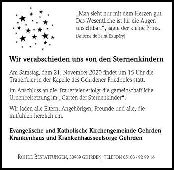 Traueranzeige von Sternenkindern  von Hannoversche Allgemeine Zeitung/Neue Presse