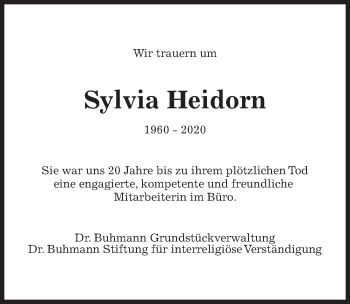 Traueranzeige von Sylvia Heidorn von Hannoversche Allgemeine Zeitung/Neue Presse