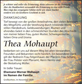 Traueranzeige von Thea Mohaupt von Leipziger Volkszeitung