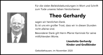 Traueranzeige von Theo Gerhardy von Eichsfelder Tageblatt